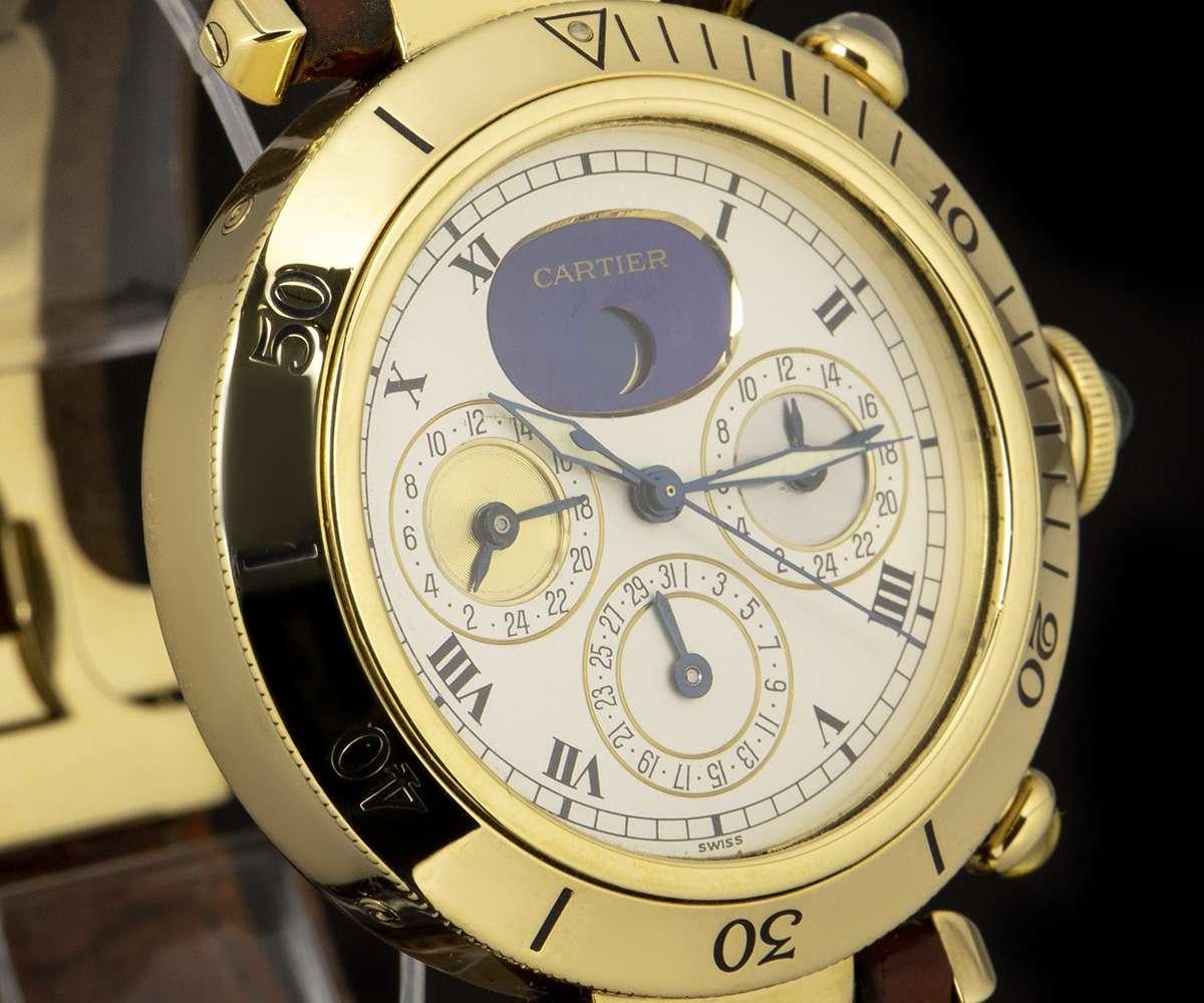 Cartier Pasha Moonphase 18 Karat Yellow Gold White Dial Automatic Watch ...