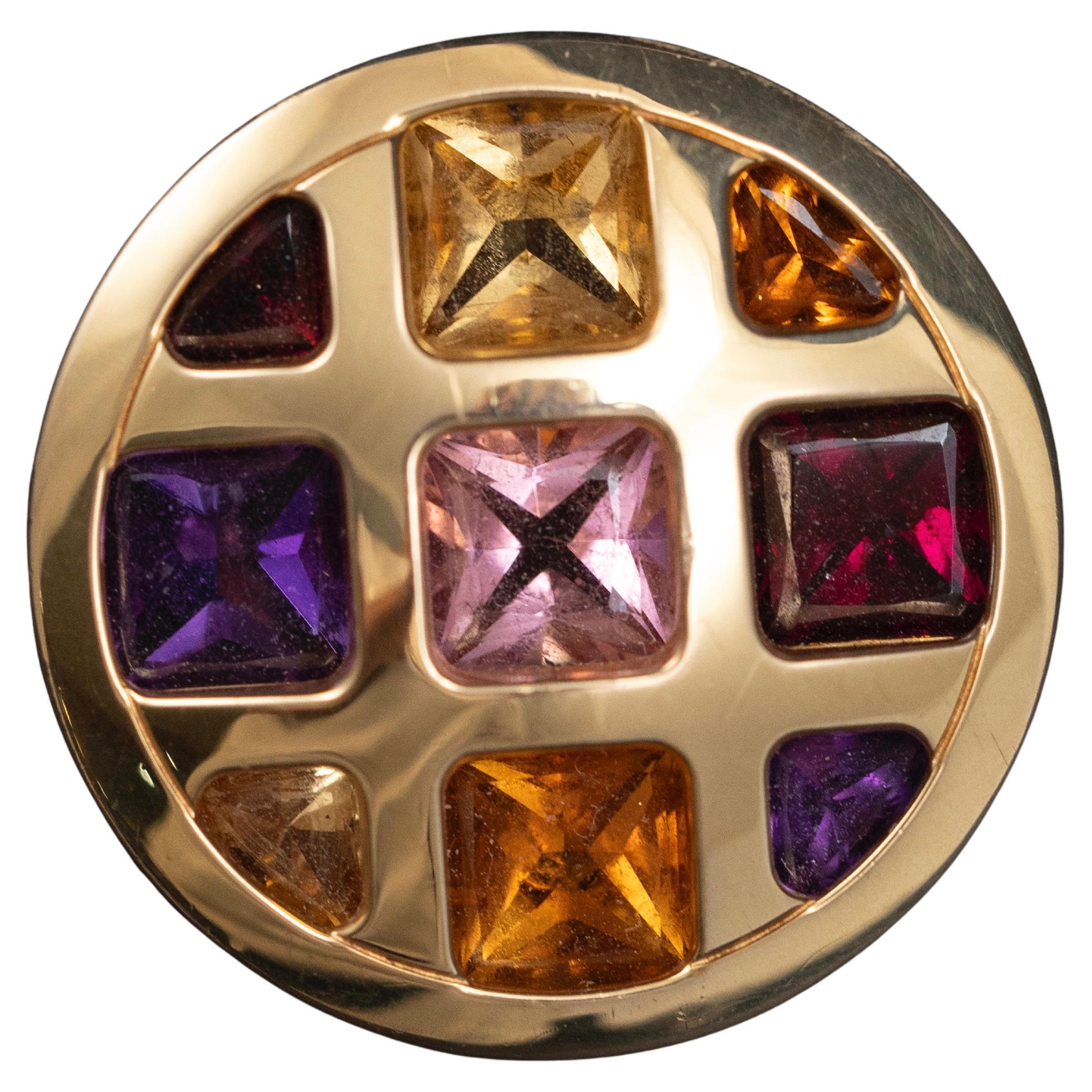 Cartier Pasha Multi Gemstone Cocktail Ring 18K Yellow Gold France Box Papers