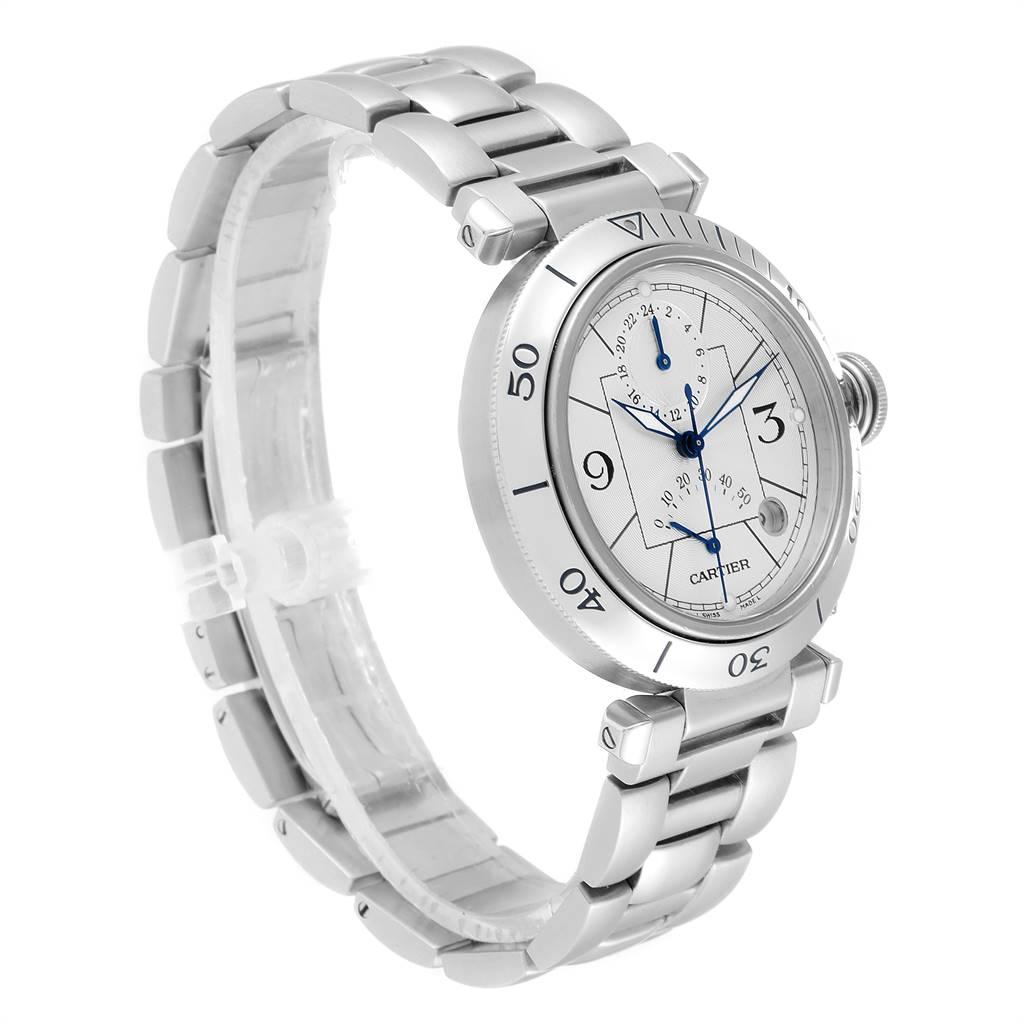 Cartier Pasha Power Reserve GMT Steel Men's Watch W31037H3 Papers In Excellent Condition In Atlanta, GA