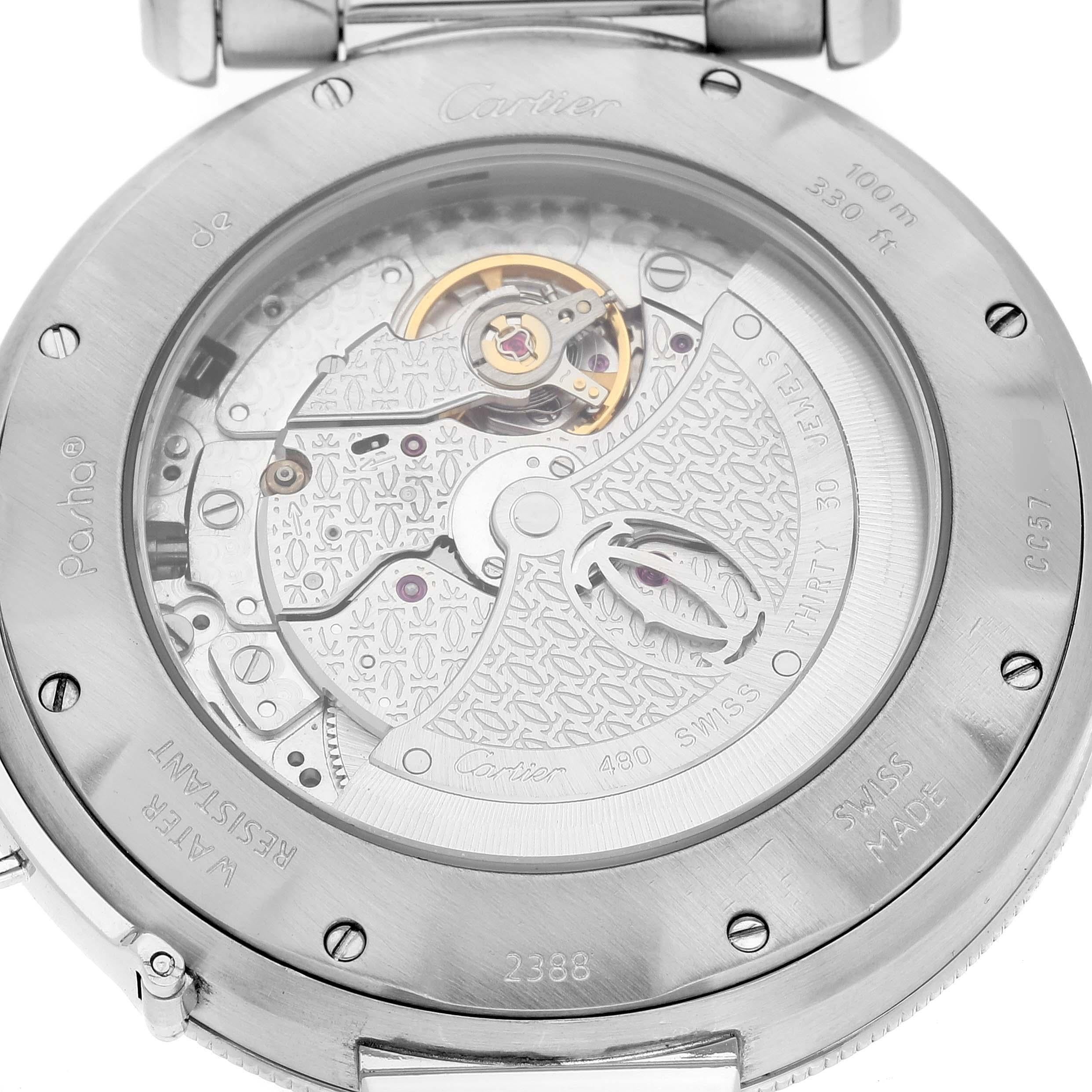 Cartier Pasha Power Reserve Silver Dial Steel Mens Watch W31037H3 For Sale 2