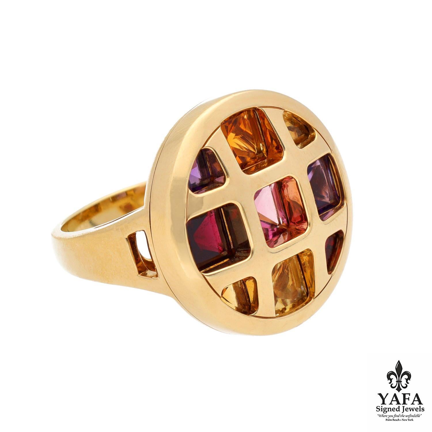 Square Cut CARTIER Pasha Ring, Multi Stone For Sale