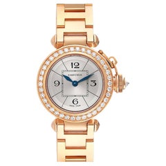 Cartier Pasha Rose Gold Silver Dial Diamond Ladies Watch 3133