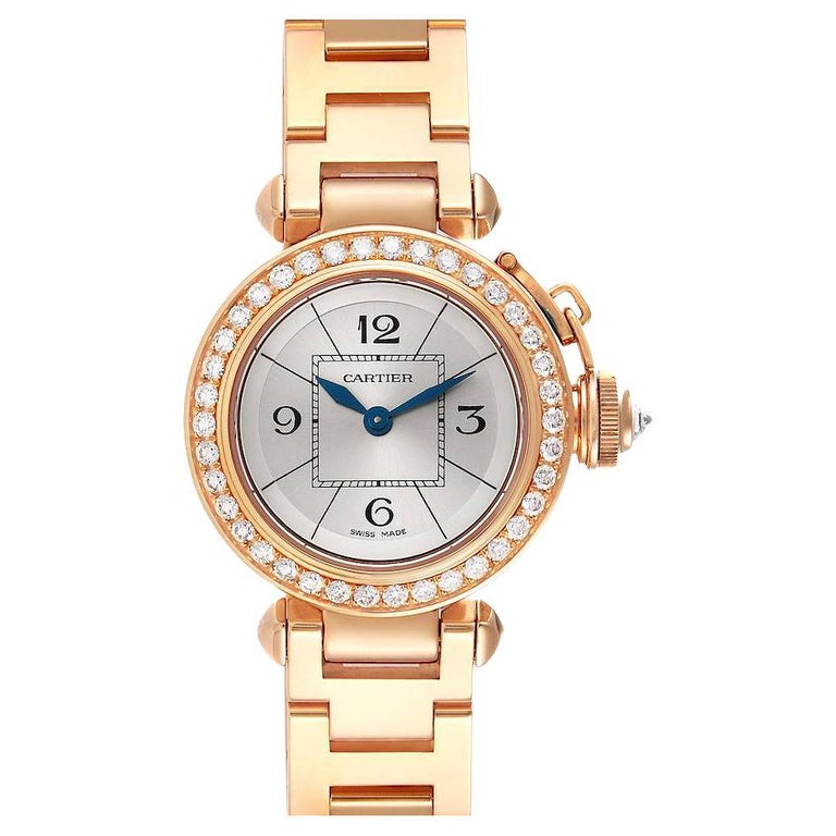 Cartier Pasha Rose Gold Silver Dial Diamond Ladies Watch 3133 For Sale at  1stDibs