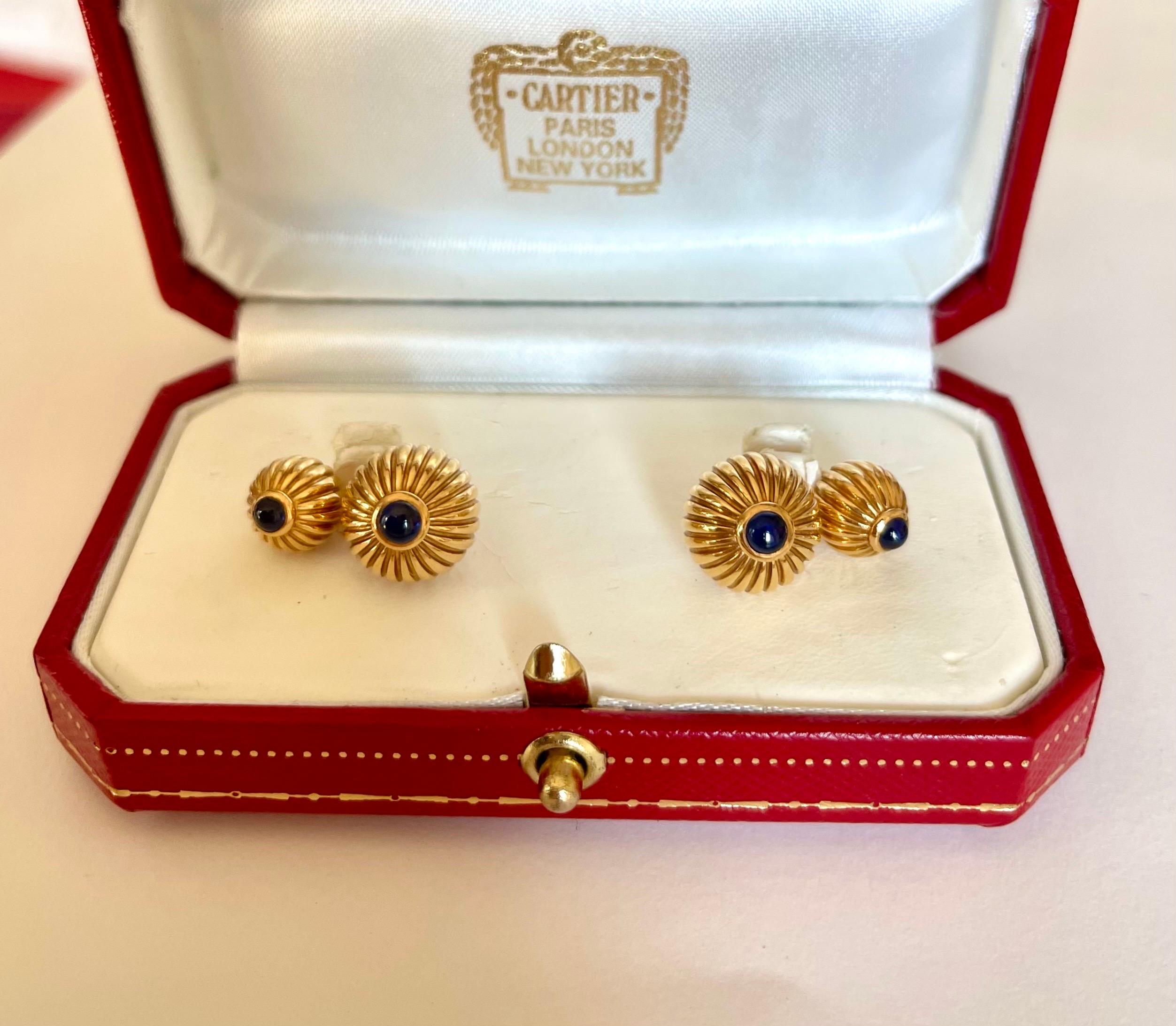 Cartier Pasha Sapphire 18 Karat Yellow Gold Cufflinks Vintage Sapphires 11