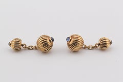 Cartier Pasha Sapphire 18k Yellow Gold Ribbed Cufflinks