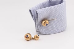 Cartier Pasha Sapphire 18k Yellow Gold Ribbed Cufflinks