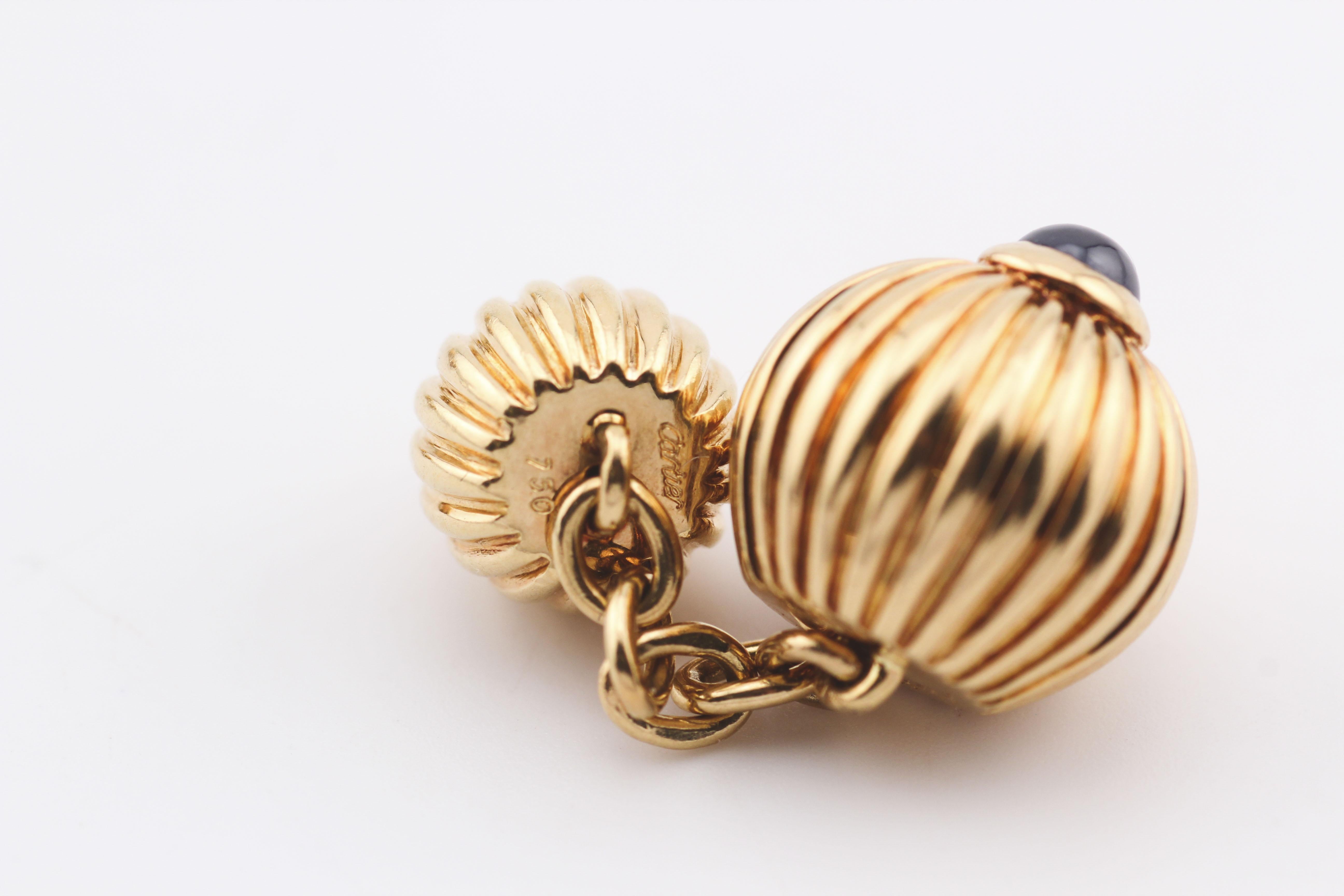 Cartier Pasha Sapphire 18k Yellow Gold Ribbed Cufflinks For Sale 2