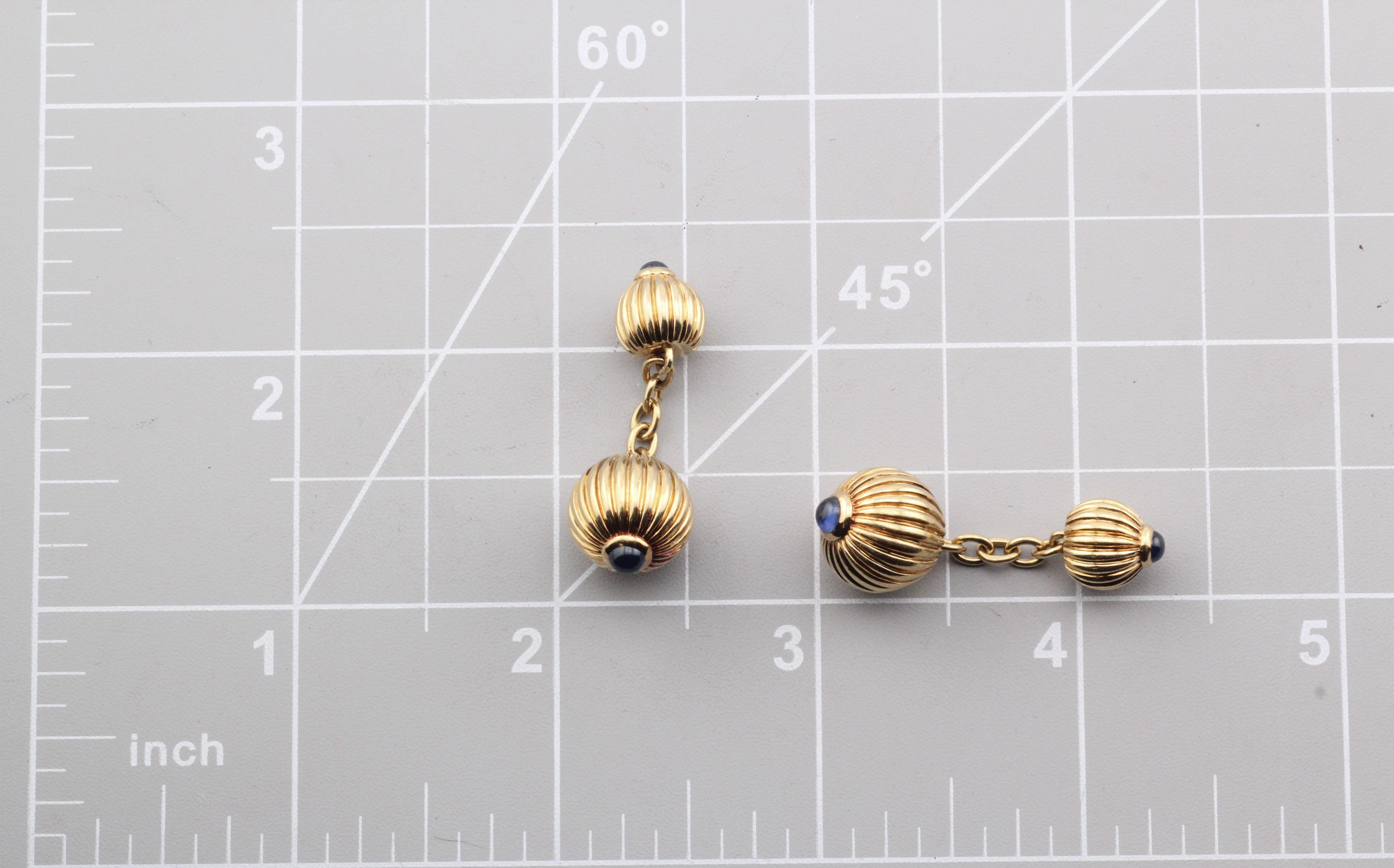 Cartier Pasha Sapphire 18k Yellow Gold Ribbed Cufflinks For Sale 4