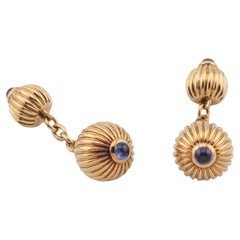 Cartier Pasha Sapphire 18k Yellow Gold Ribbed Cufflinks