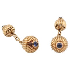 Cartier Pasha Sapphire 18k Yellow Gold Ribbed Cufflinks