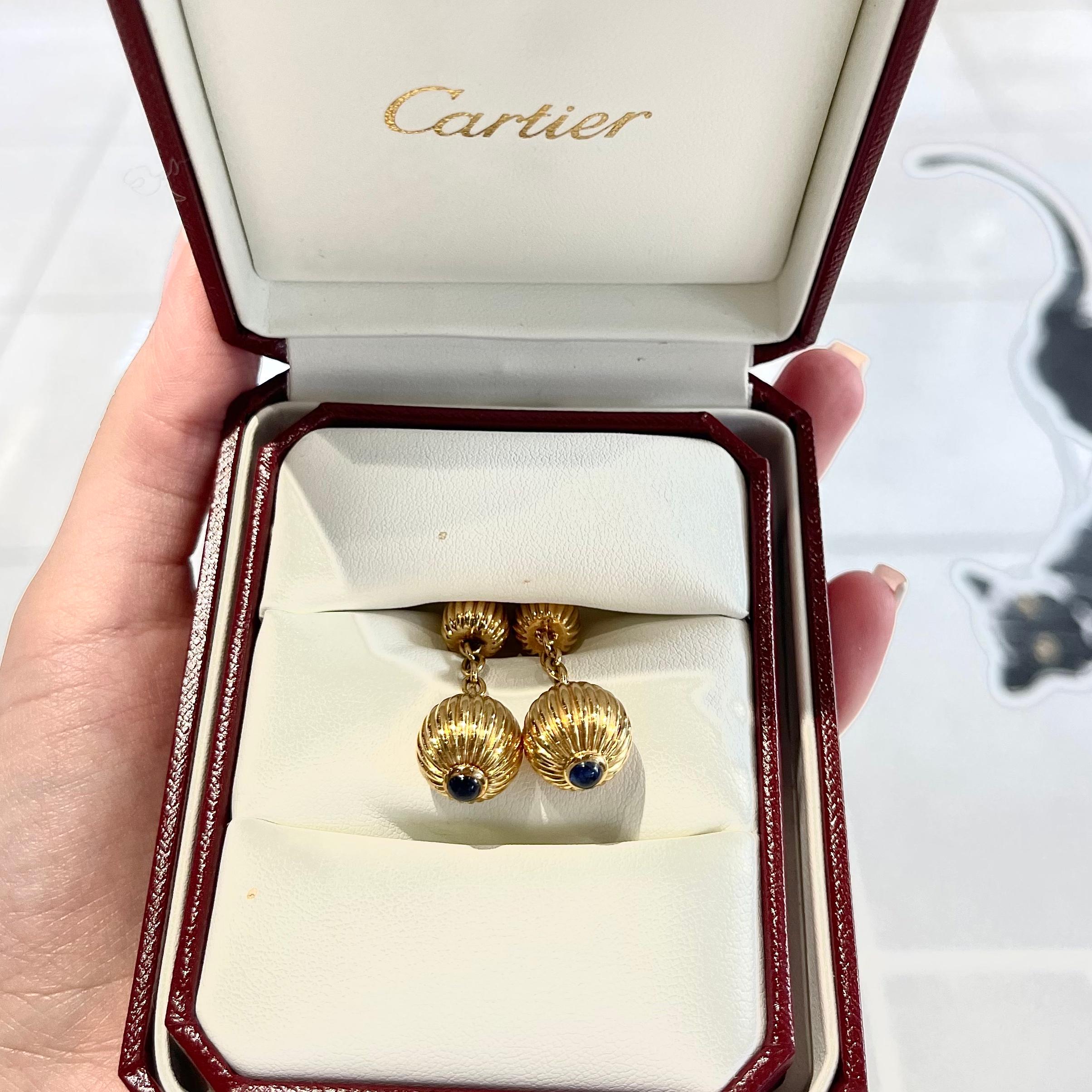Round Cut Cartier Pasha Sapphire Cufflinks in 18k Yellow Gold