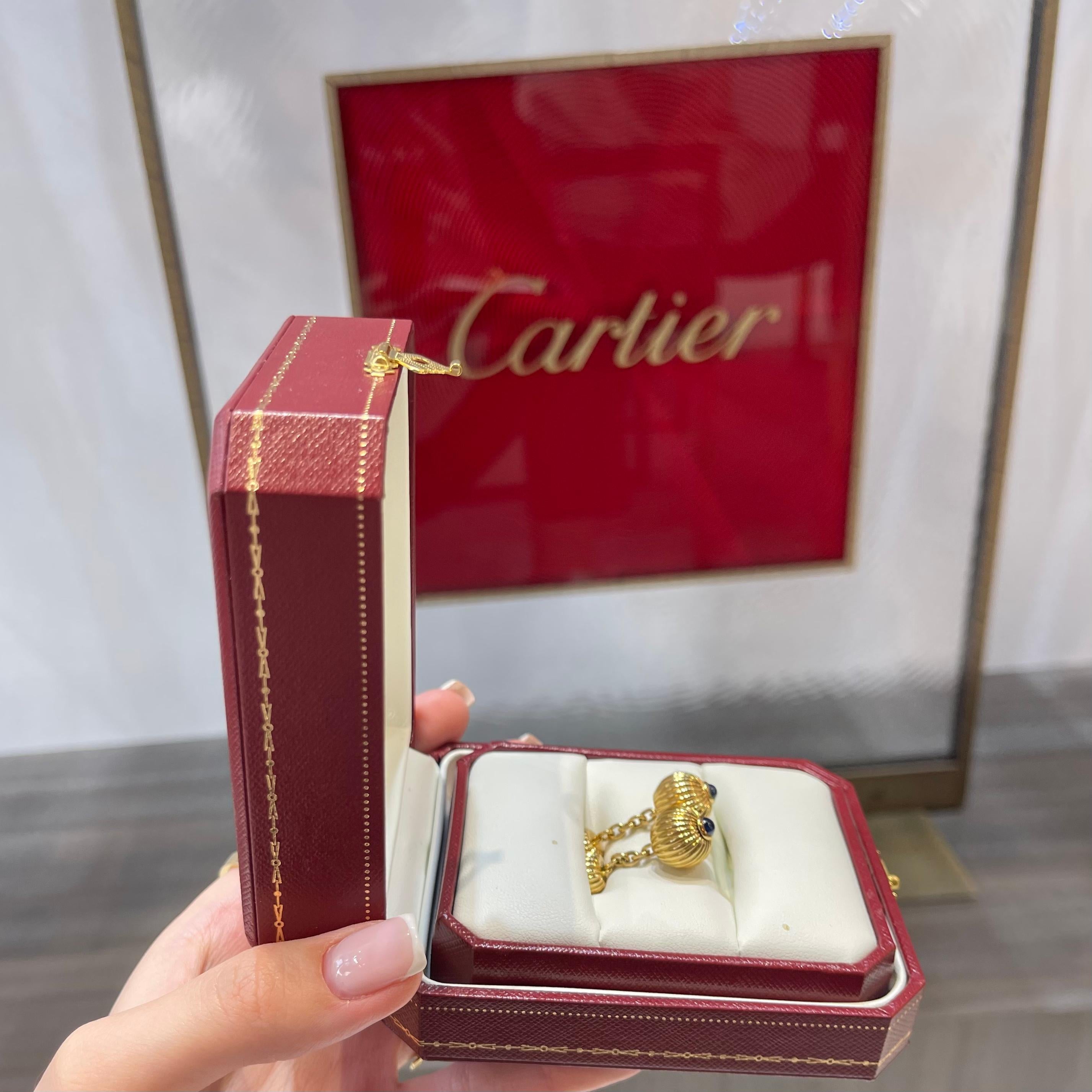 Cartier Pasha Sapphire Cufflinks in 18k Yellow Gold In Good Condition In Miami, FL