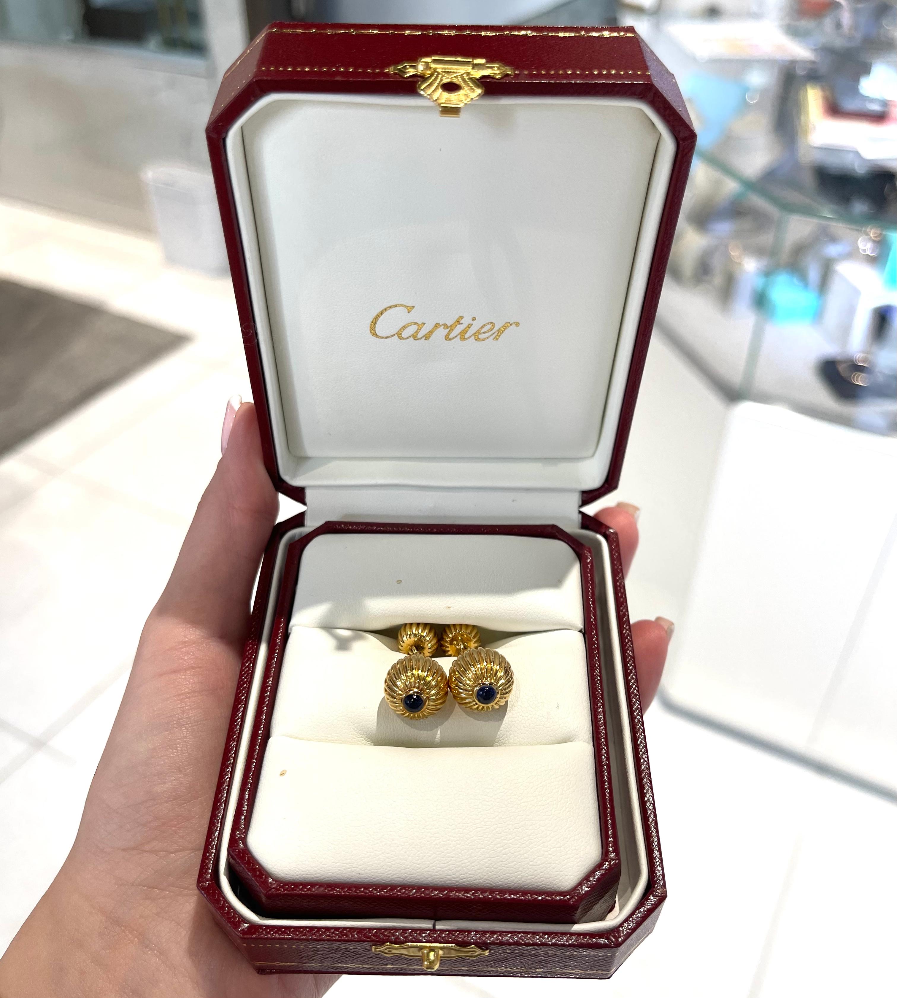 Cartier Pasha Sapphire Cufflinks in 18k Yellow Gold 1
