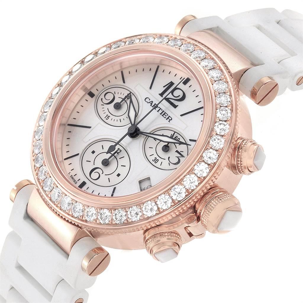 Brilliant Cut Cartier Pasha Seatimer Rose Gold Diamond Ladies Watch WJ130004