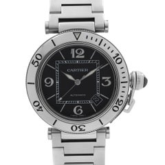 Cartier Pasha Seatimer Steel Date Black Dial Automatic Men Watch W31077M7
