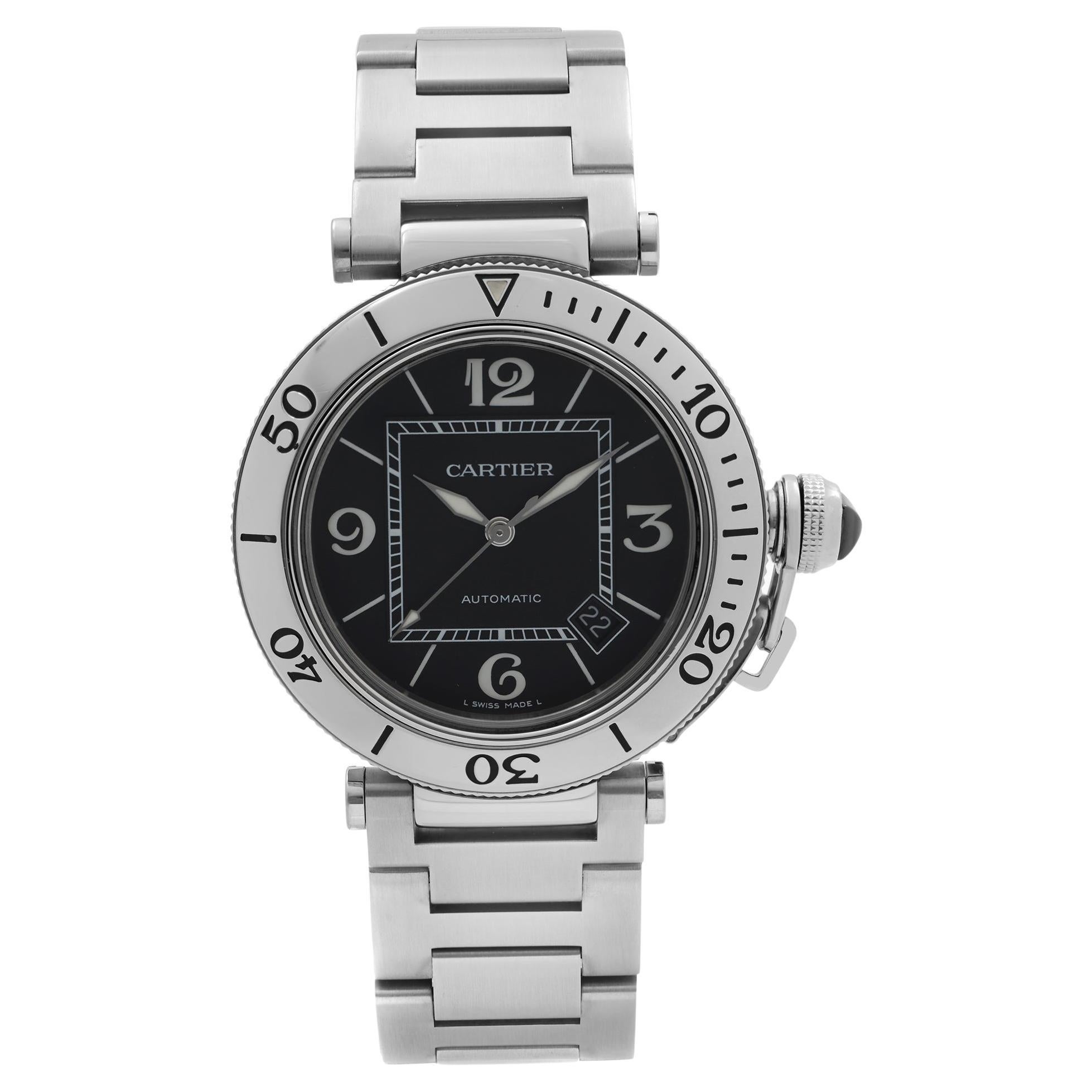 Cartier Pasha Seatimer Black Dial Automatic Steel Mens Watch W31077M7