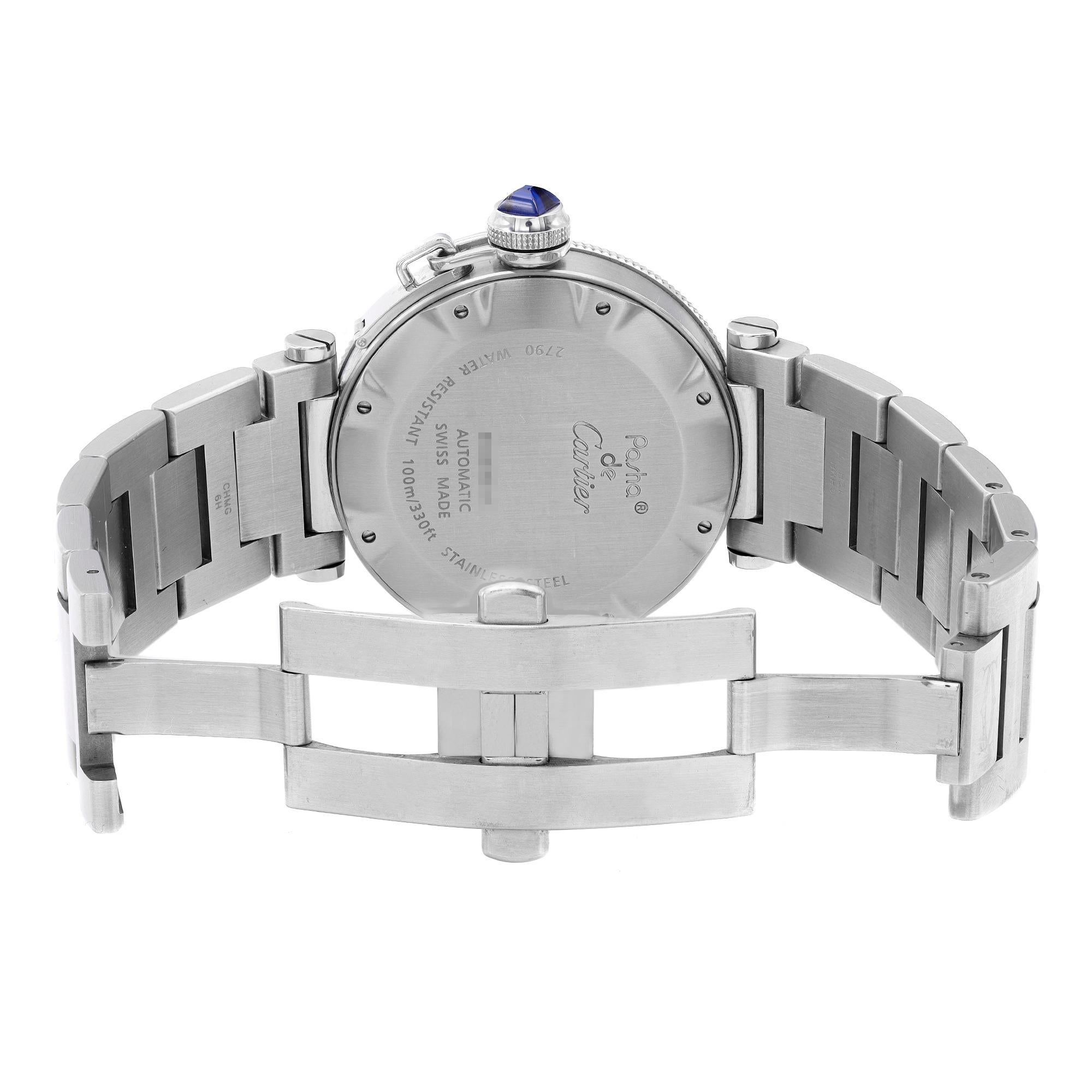 Cartier Pasha Seatimer Steel Silver Dial Automatic Mens Watch W31080M7 In Good Condition In New York, NY