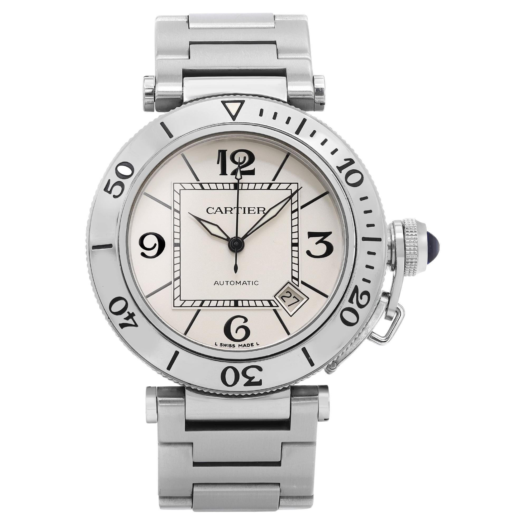 Cartier Pasha Seatimer Steel Silver Dial Automatic Mens Watch W31080M7