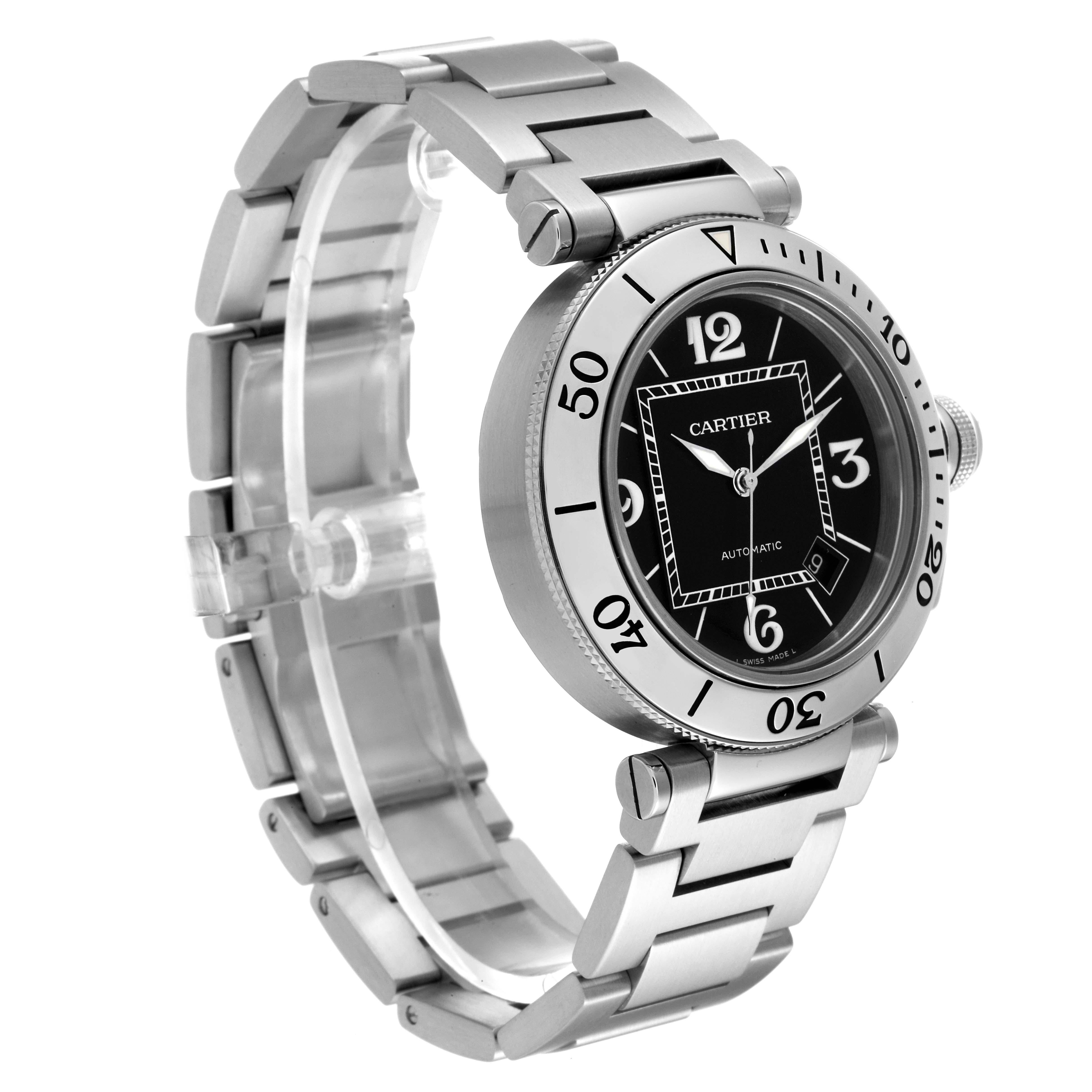 Cartier Pasha Seatimer Black Dial Automatic Steel Mens Watch W31077M7 In Excellent Condition In Atlanta, GA