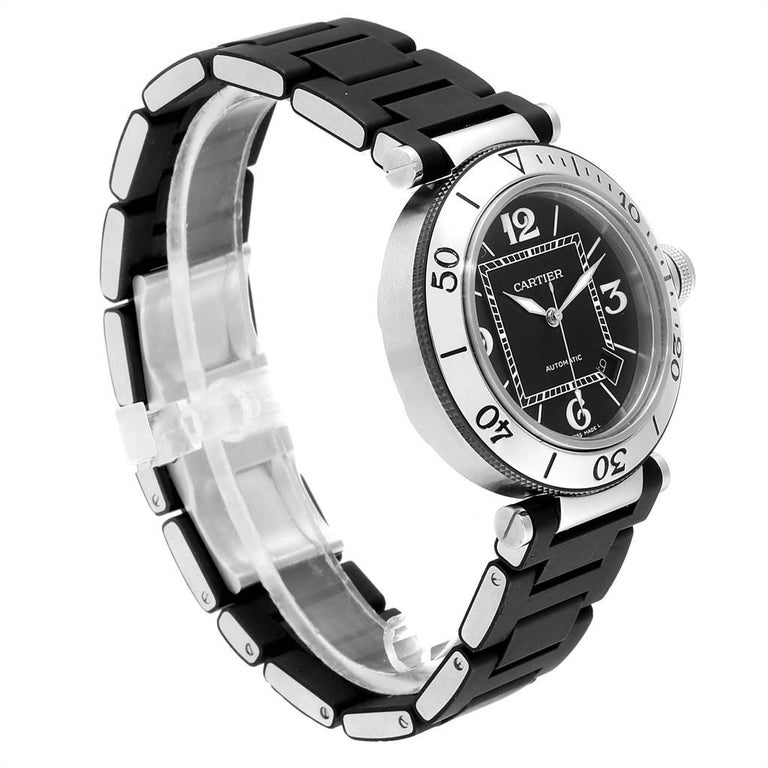 Cartier Pasha Seatimer Black Rubber Strap Steel Men S Watch W31077u2 For Sale At 1stdibs
