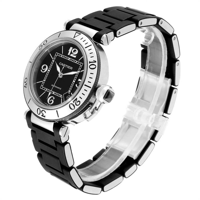 Cartier Pasha Seatimer Black Rubber Strap Steel Men S Watch W31077u2 For Sale At 1stdibs