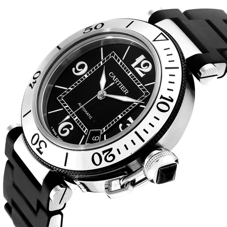 Cartier Pasha Seatimer Black Rubber Strap Steel Men S Watch W31077u2 For Sale At 1stdibs