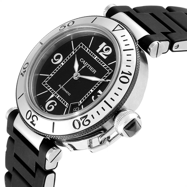 Cartier Pasha Seatimer Black Rubber Strap Steel Men S Watch W31077u2 For Sale At 1stdibs