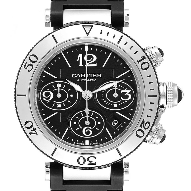 Cartier Pasha Seatimer Chronograph Rubber Strap Watch W31088u2 Box For Sale At 1stdibs