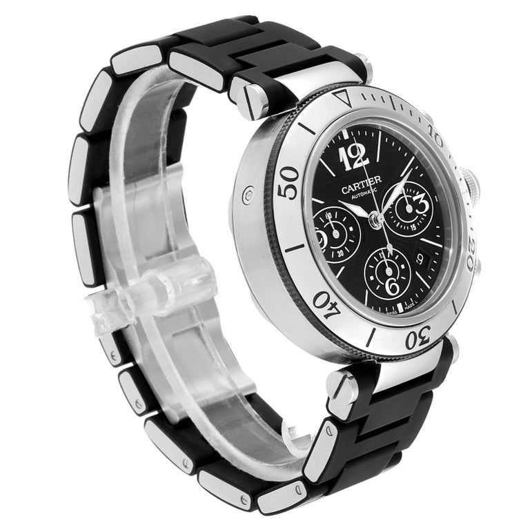 Cartier Pasha Seatimer Chronograph Rubber Strap Watch W31088u2 Box For Sale At 1stdibs