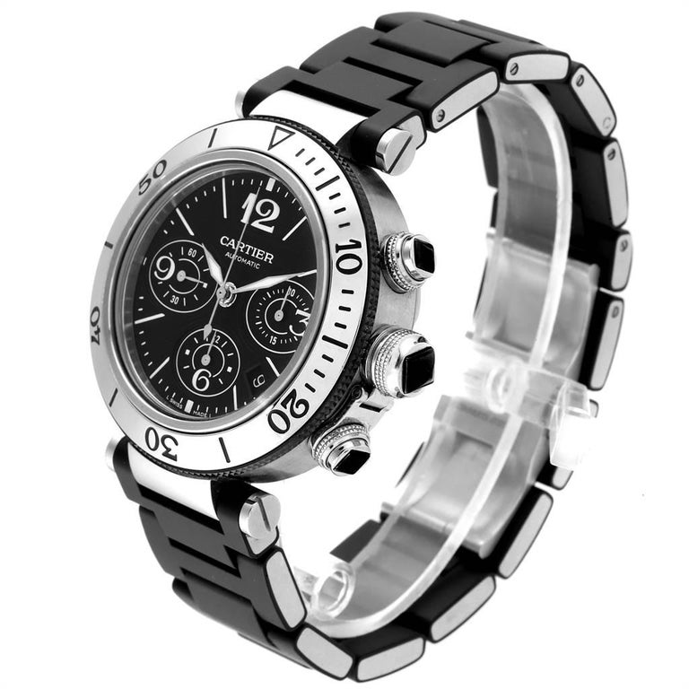 Cartier Pasha Seatimer Chronograph Rubber Strap Watch W31088u2 Box For Sale At 1stdibs
