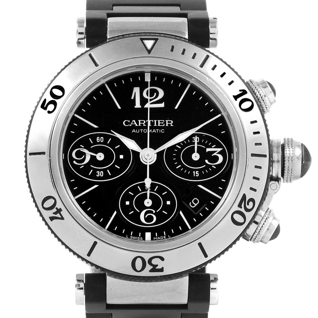 Men's Cartier Pasha Seatimer Chronograph Rubber Strap Watch W31088U2 Box