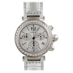 Cartier Montre-bracelet chronographe Pasha Seatimer en or blanc et diamants