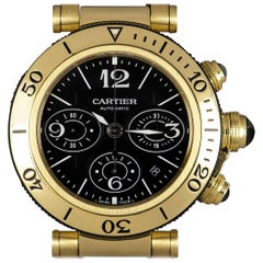 Cartier Pasha Seatimer Gold Black Dial W301970M Automatic Wristwatch