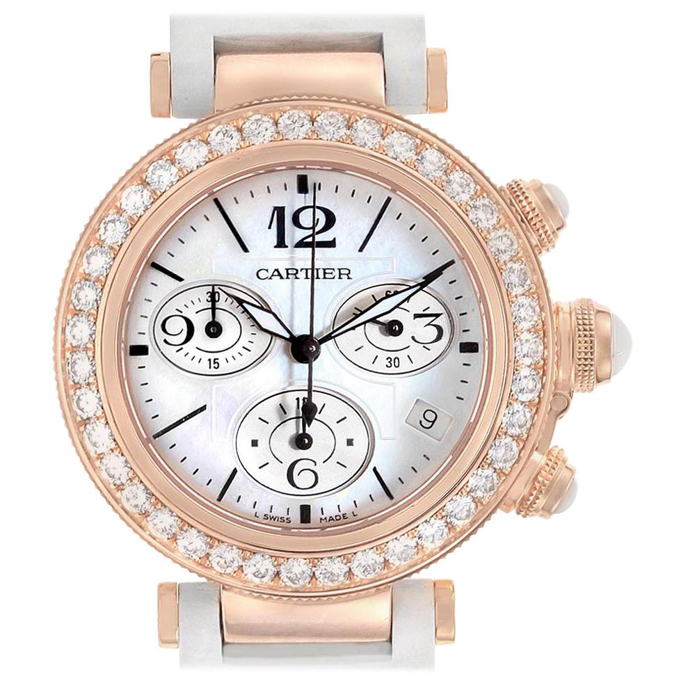 Cartier Pasha Seatimer Rose Gold Diamond Ladies Watch WJ130004 For Sale