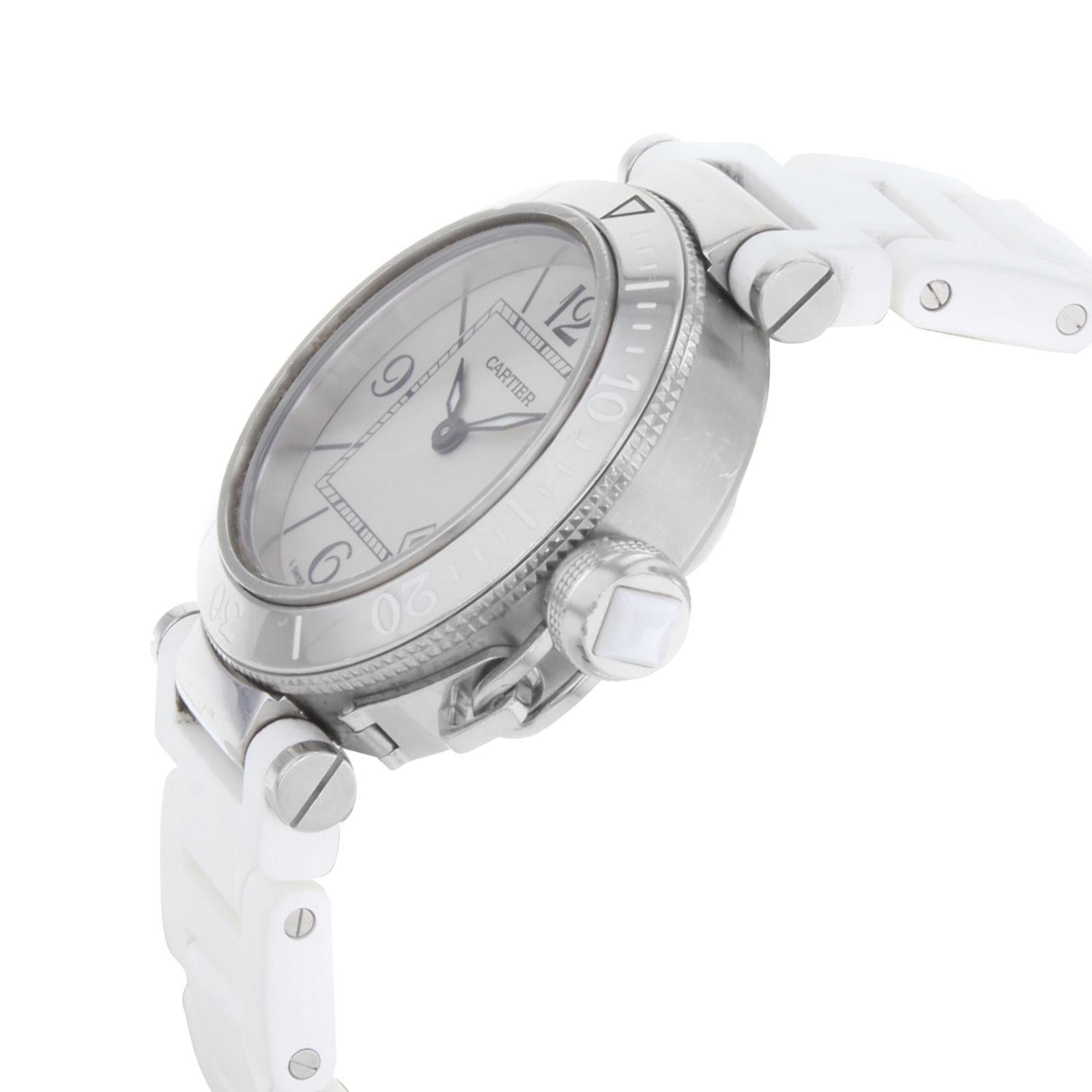 Cartier Pasha Seatimer Silver Dial Steel Quartz Ladies W3140002 Preowned B/P In Good Condition In New York, NY