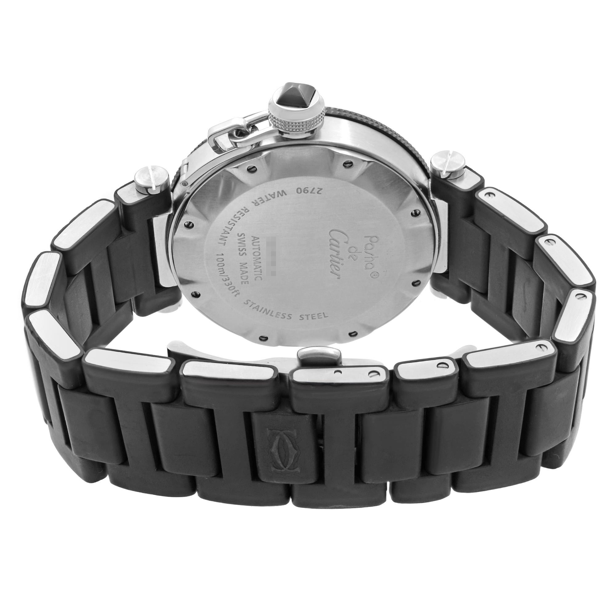 Cartier Pasha Seatimer Stainless Steel Black Dial Rubber Mens Watch W31077U2 1