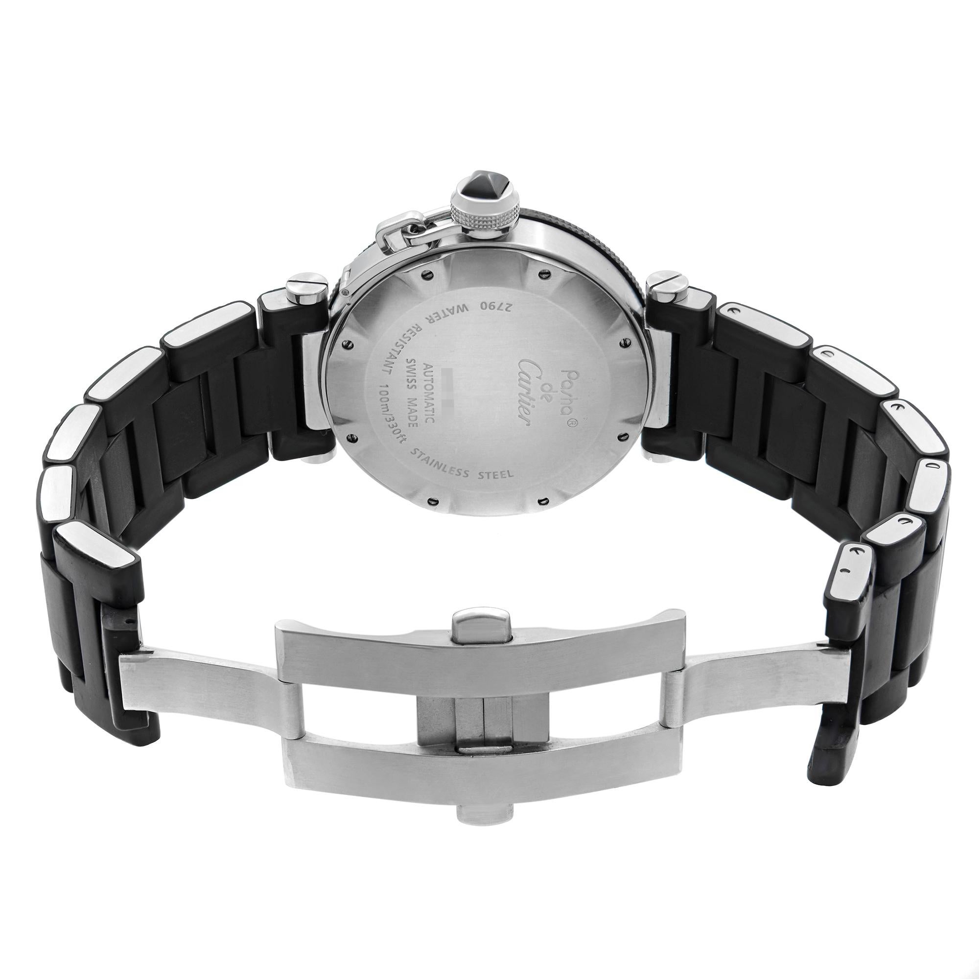 Cartier Pasha Seatimer Stainless Steel Black Dial Rubber Mens Watch W31077U2 2