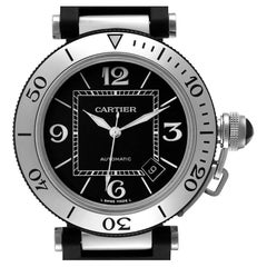 Cartier Pasha Seatimer Bracciale in acciaio rivestito di gomma nera Orologio da uomo W31077U2