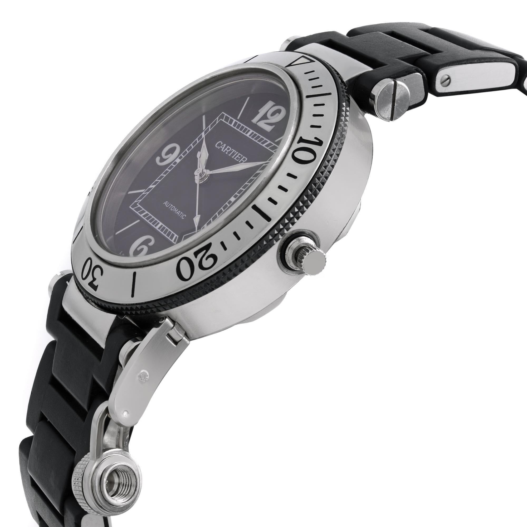 Cartier Pasha Seatimer Steel Plastic Black Dial Automatic Men's Watch W31077U2 1