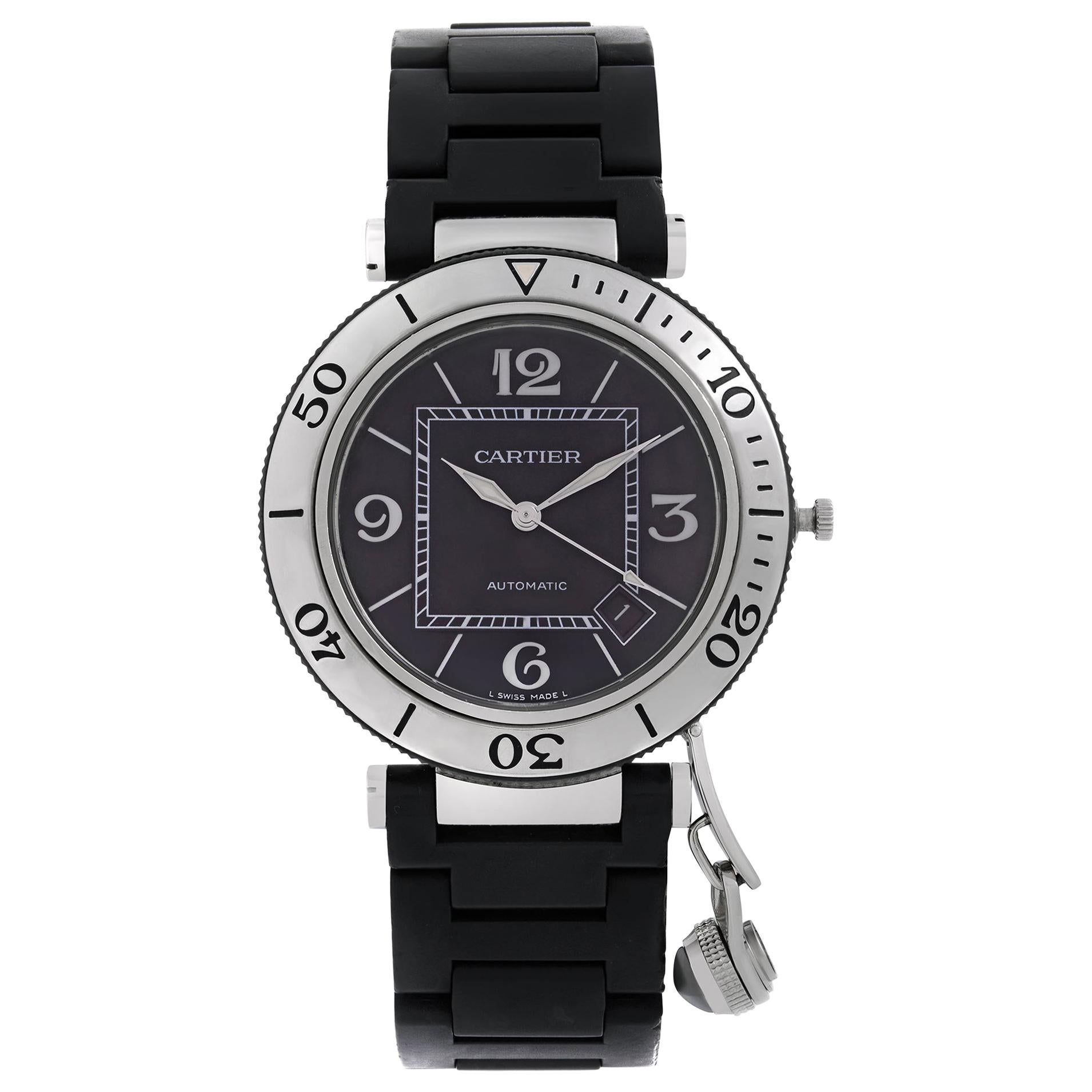 Cartier Pasha Seatimer Steel Plastic Black Dial Automatic Men's Watch W31077U2