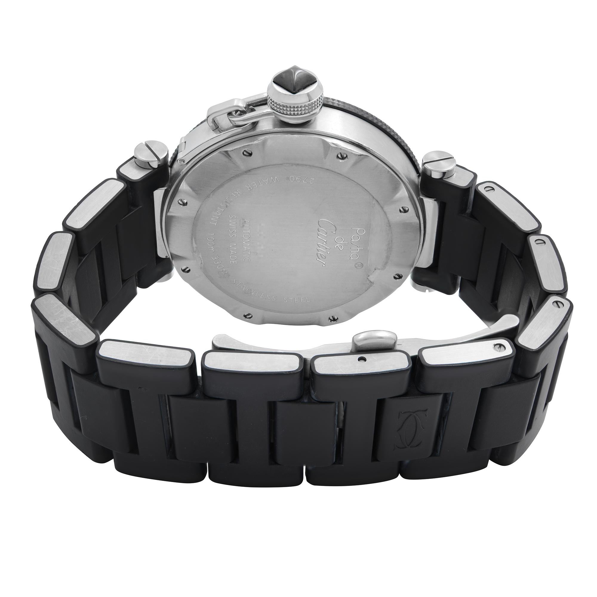 Cartier Pasha Seatimer Steel Rubber Black Dial Automatic Mens Watch W31077U2 2