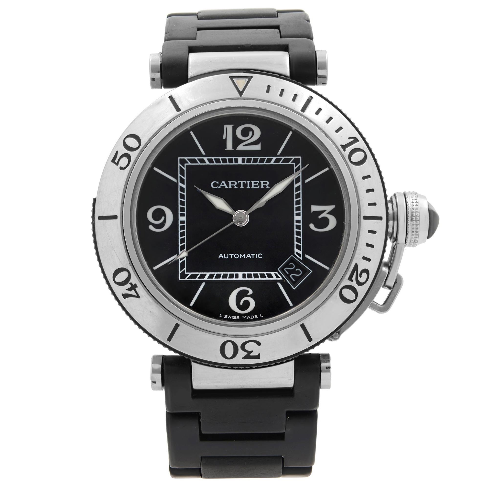 Cartier Pasha Seatimer Steel Rubber Black Dial Automatic Men's Watch W31077U2