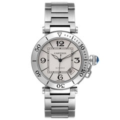 Cartier Pasha Seatimer Steel Silver Dial Mens Watch W31080M7 Box Papers