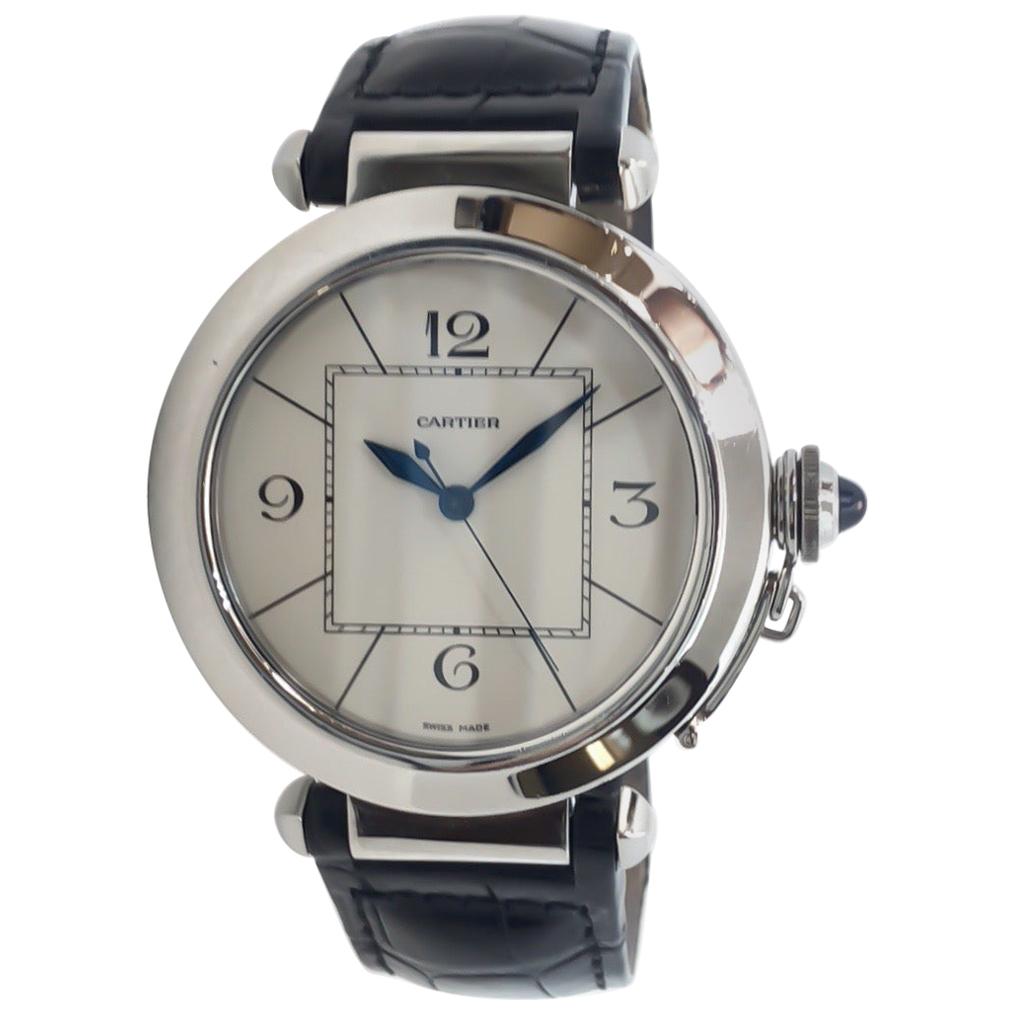 Cartier Pasha Stainless Steel Auto Watch on Leather Strap, Exhibition Case Back