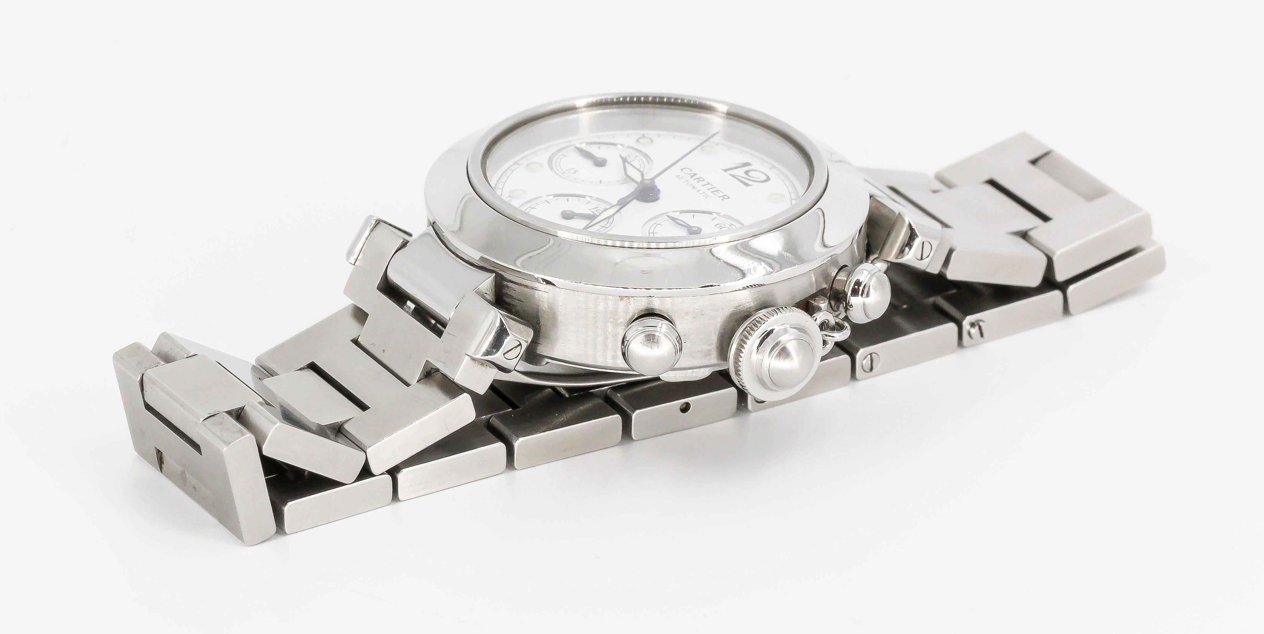 Cartier Pasha Edelstahl-Chronograph-Armbanduhr im Zustand „Hervorragend“ im Angebot in New York, NY