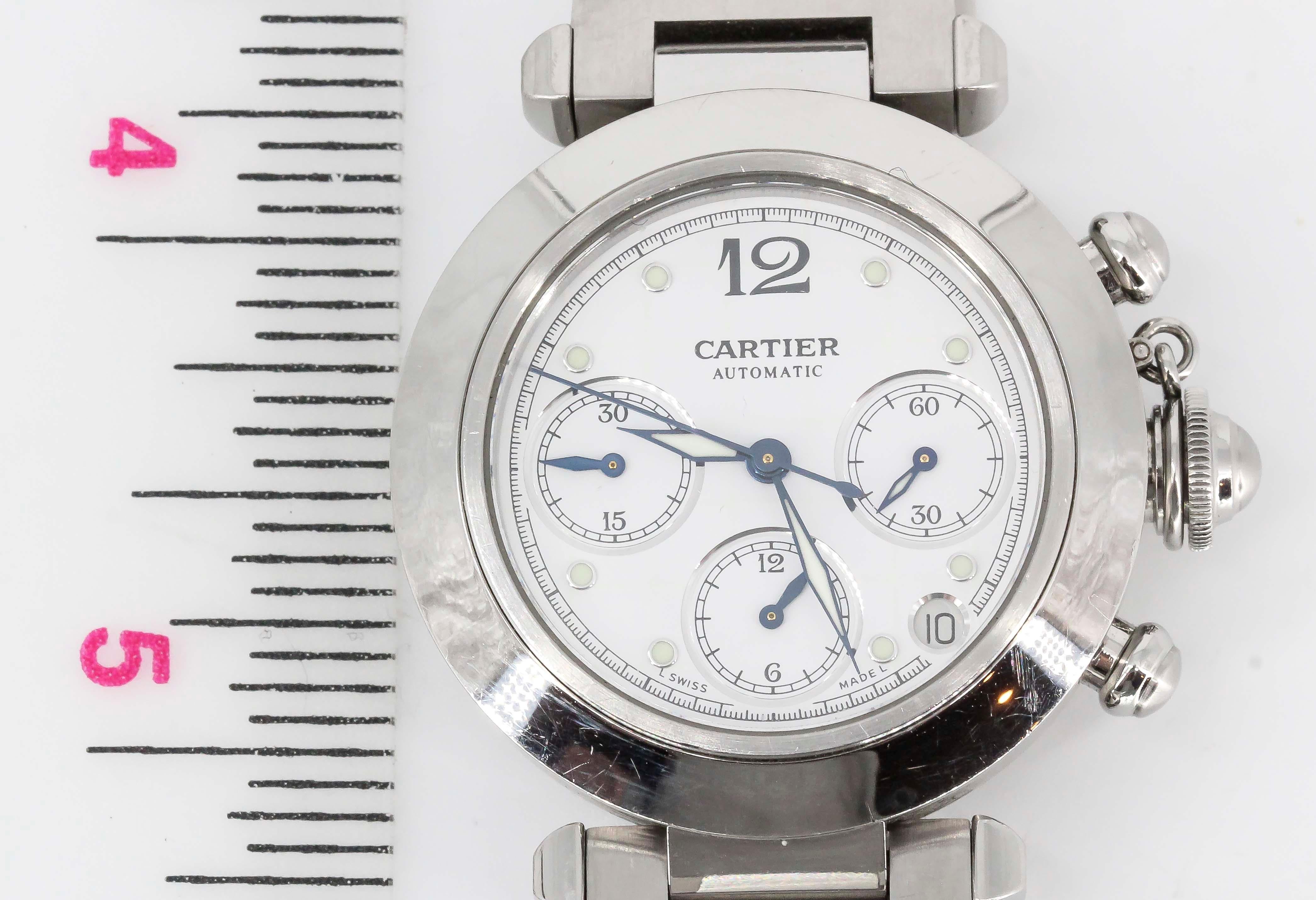 Cartier Pasha Edelstahl-Chronograph-Armbanduhr im Angebot 2