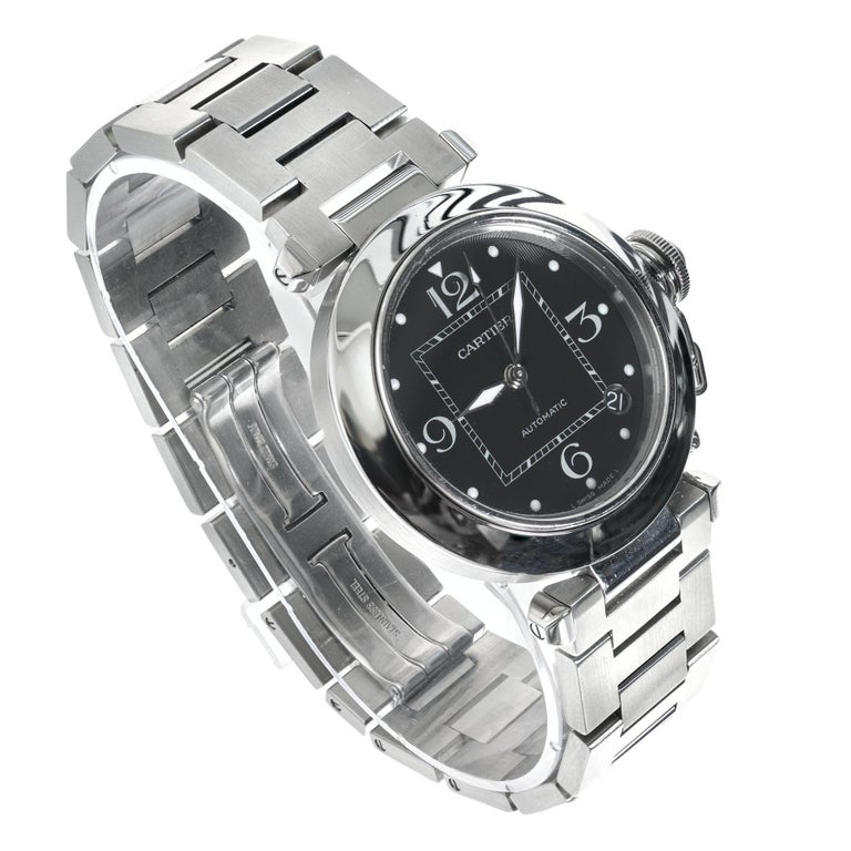 Cartier Pasha Stainless Steel Mens Wristwatch In Excellent Condition For Sale In Stamford, CT