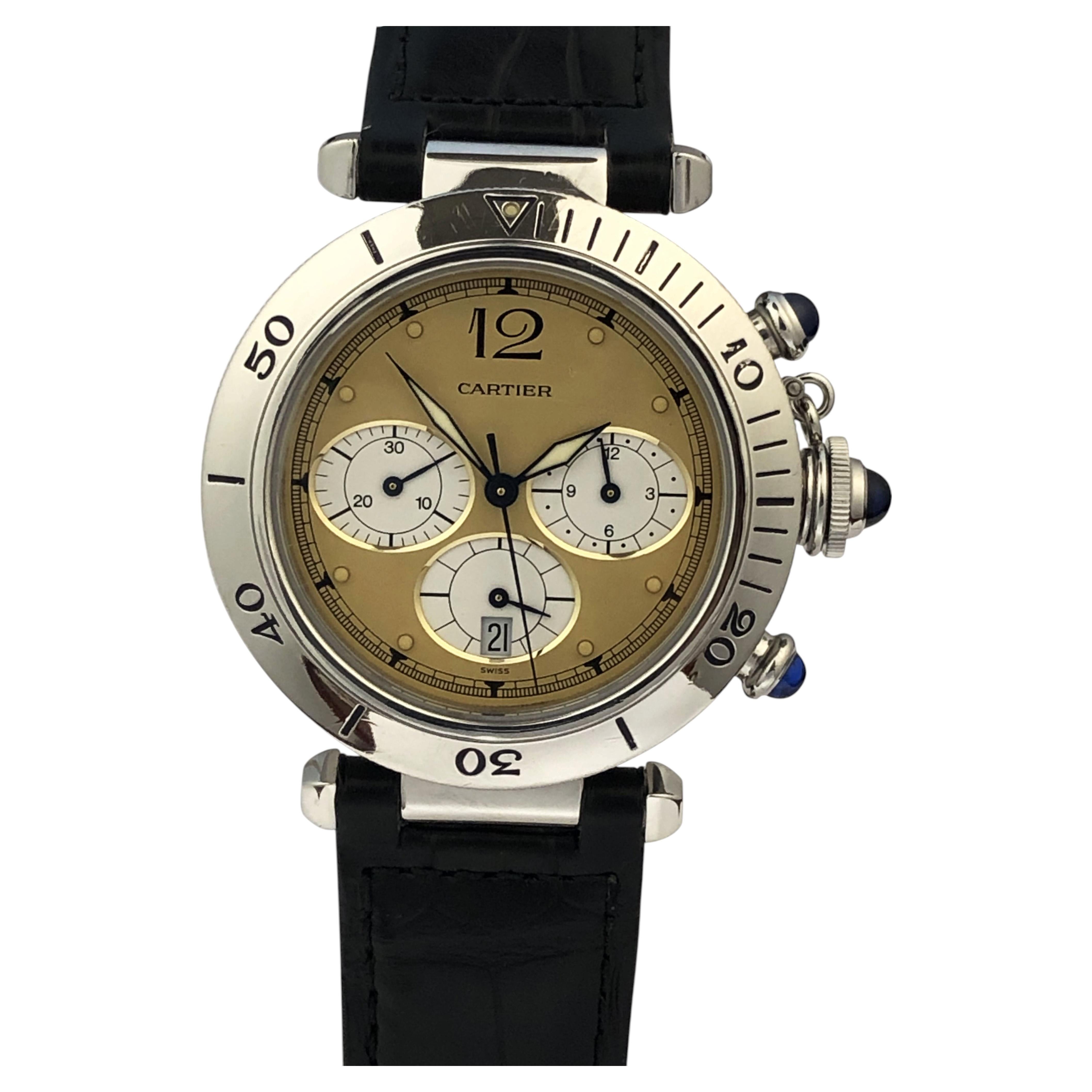 Cartier Pasha de acero, 38 mm, cronógrafo con movimiento de cuarzo