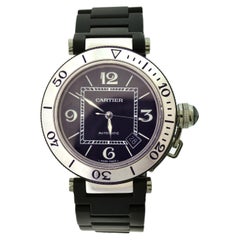 Cartier Pasha Stahl Seatimer Schwarze Banduhr aus Stahl