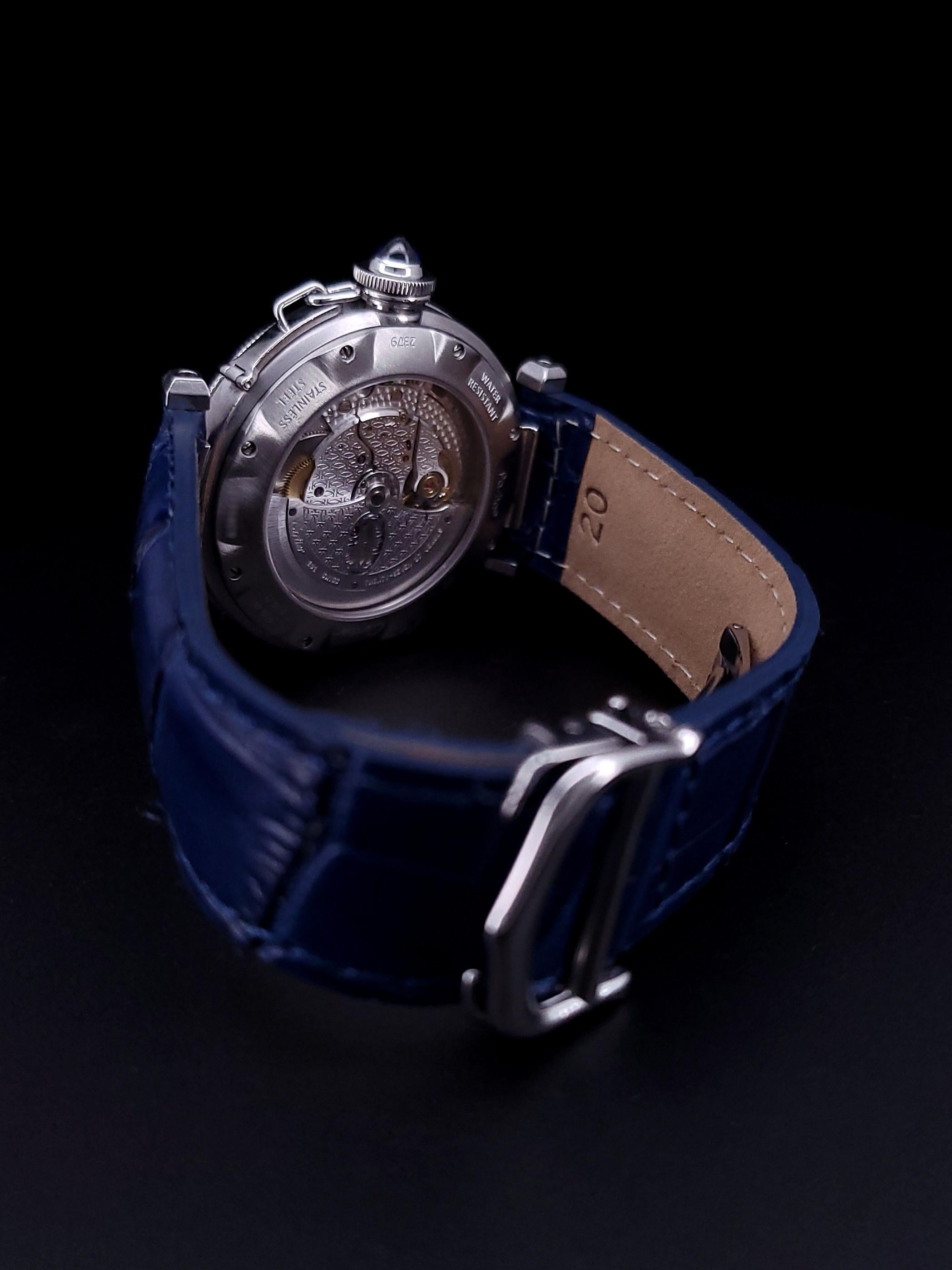 Montre homme Cartier Pasha Steel Silver Arabic Guilloche Dial Automatic 2379 2